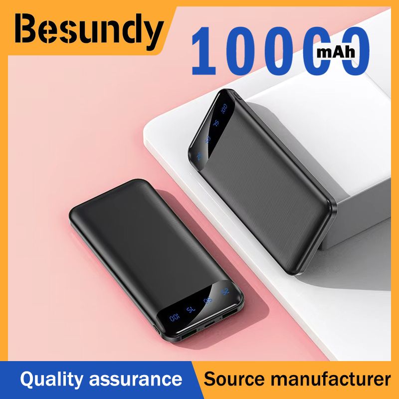 New Slim Power Bank 10000mAh Digital Display  Powerbank 2A Fast Charge Portable Power Banks Compatible With iPhone&Android Black