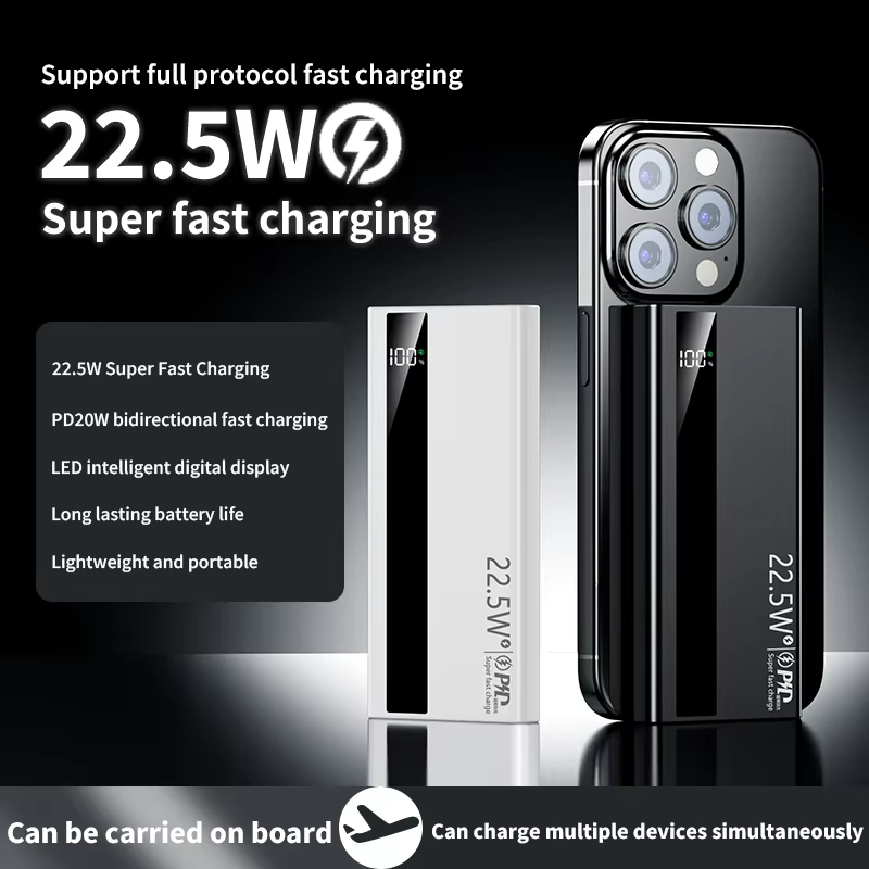 New 22.5W Super Fast Charge Power Bank 10000mAh Portable LED Digital Display Powerbank Type-C Dual USB Output Compatible with iPhone&Android