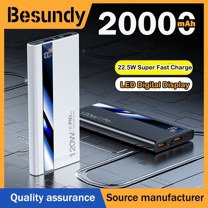 New 20000mAh 22.5W Super Fast Charge Power Bank Portable LED Digital Display Powerbank Type-C Dual USB Output Compatible with iPhone&Android
