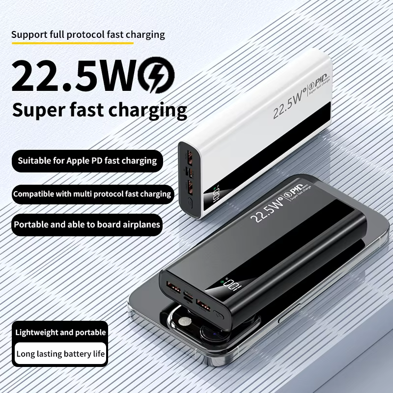 New 20000mAh 22.5W Super Fast Charge Power Bank Portable LED Digital Display Powerbank Type-C Dual USB Output Compatible with iPhone&Android