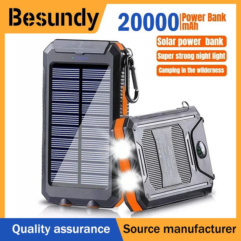 Outdoor Solar Power Bank 20000mAh Portable Fast Charger Power Banks with Compass Torch Powerbank LED Lighting Dual USB Outputs For Camping Travel