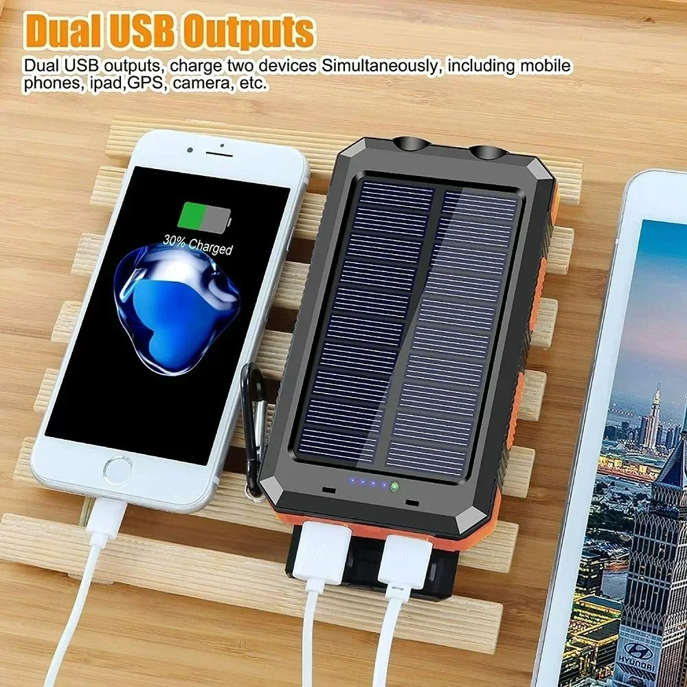Outdoor Solar Power Bank 20000mAh Portable Fast Charger Power Banks with Compass Torch Powerbank LED Lighting Dual USB Outputs For Camping Travel
