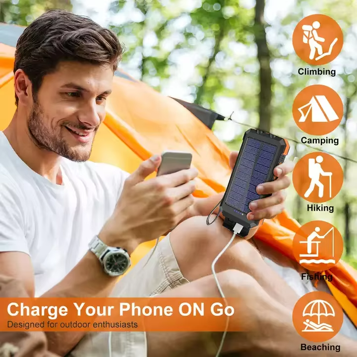 Outdoor Solar Power Bank 20000mAh Portable Fast Charger Power Banks with Compass Torch Powerbank LED Lighting Dual USB Outputs For Camping Travel