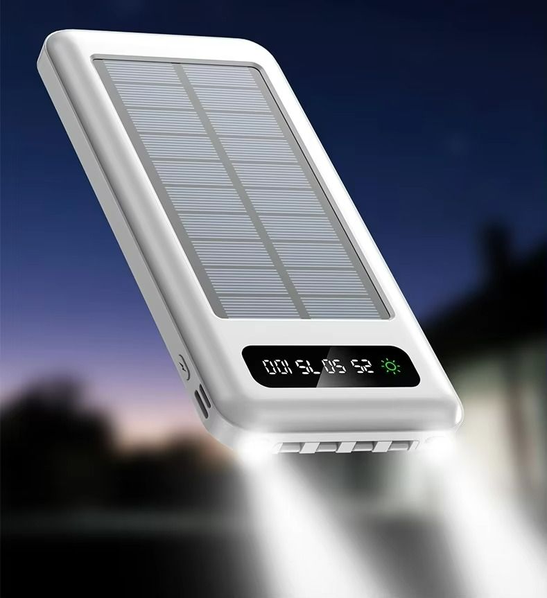 【Besundy】Built in 4 Cables Solar Power Banks 10000mAh TypeC Micro USB Portable Powerbank 4-wire Fast Charge Dual Output Ports Mobile Power Supply