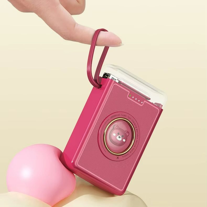 New 10000mAh Cartoon cute Power Bank With 4 Cables Fashion Design Portable Powerbank Built-in Lanyard Fast Charge Mobile Power Supply