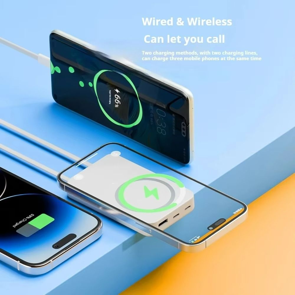 10000mAh Magsafe Magnetic Wireless Power Bank with Phone Bracket PD22.5W Fast Charge Powerbank Built-in 2 Cables Mobile Power Supply