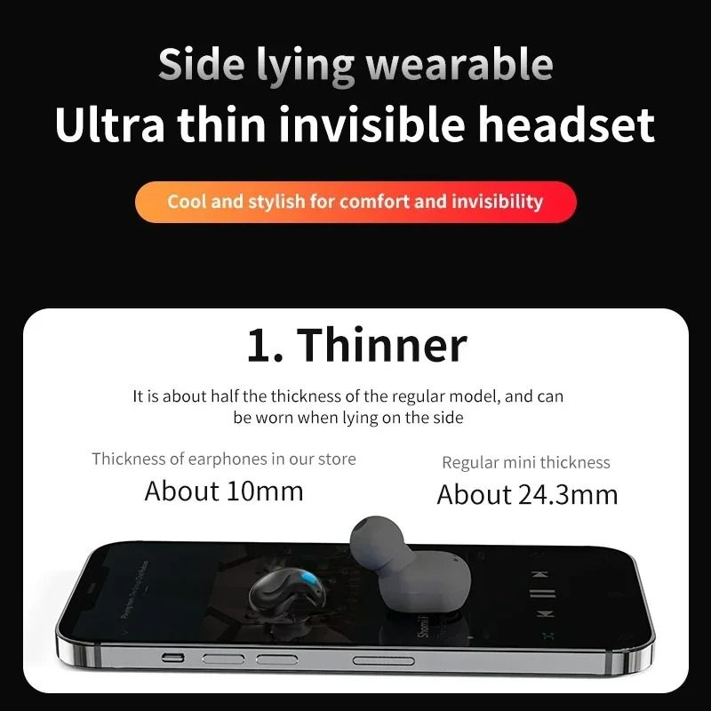 Invisible Sleep Wireless Earbuds Bluetooth 5.3 Hidden Earphones Noise Reduction TWS  IPX5 Waterproof Stereo Earphone