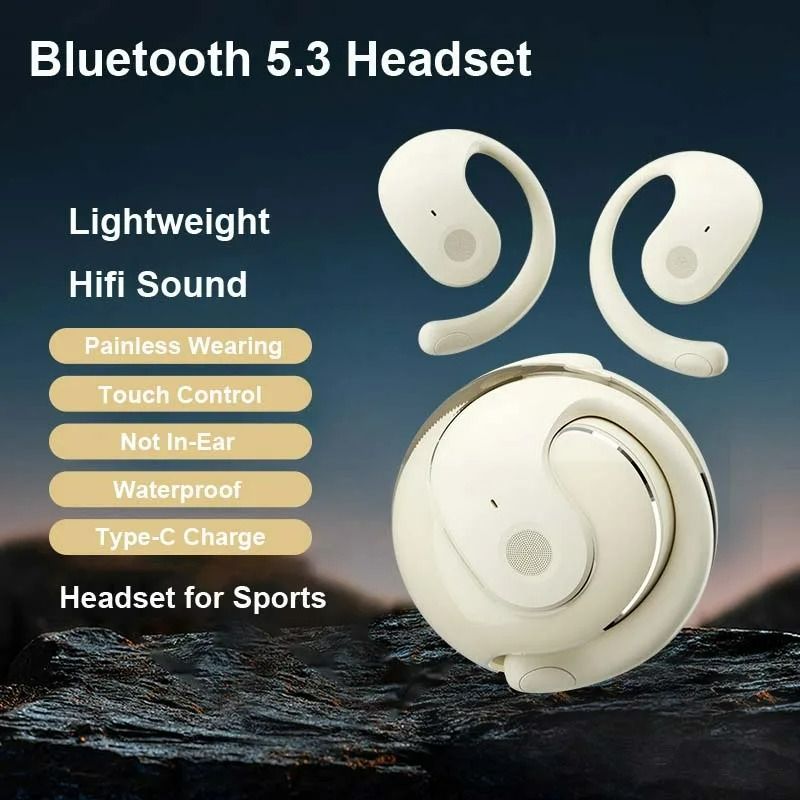 New Wireless Bluetooth Earphones with Mics Ear Hook Earphone HiFi Stereo Sound Noise Reduction Earbuds Not-in Ear Earphone For iPhone Android