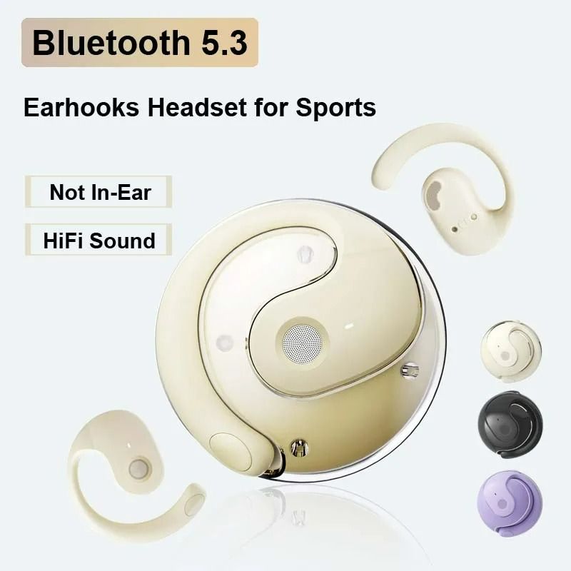 New Wireless Bluetooth Earphones with Mics Ear Hook Earphone HiFi Stereo Sound Noise Reduction Earbuds Not-in Ear Earphone For iPhone Android