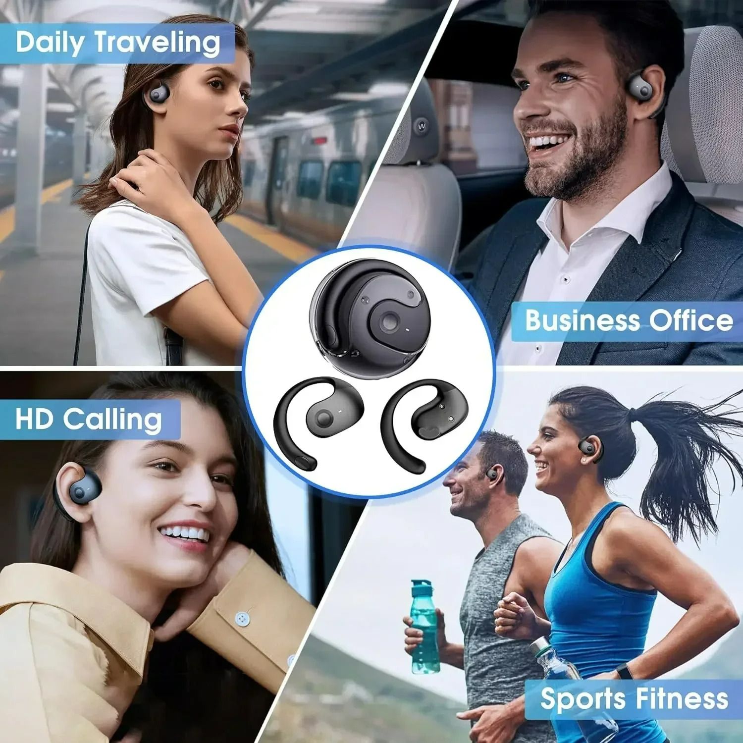 New Wireless Bluetooth Earphones with Mics Ear Hook Earphone HiFi Stereo Sound Noise Reduction Earbuds Not-in Ear Earphone For iPhone Android