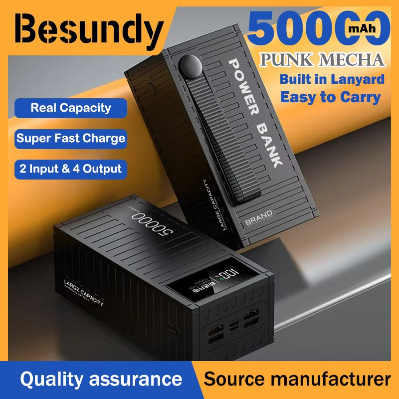 【Besundy】Upgrade Container 50000mAh Super Fast Charging Powerbank Large Capacity 100% Mark Capacity LED Digital Display Power bank TypeC Micro USB  For all Phones Tablets
