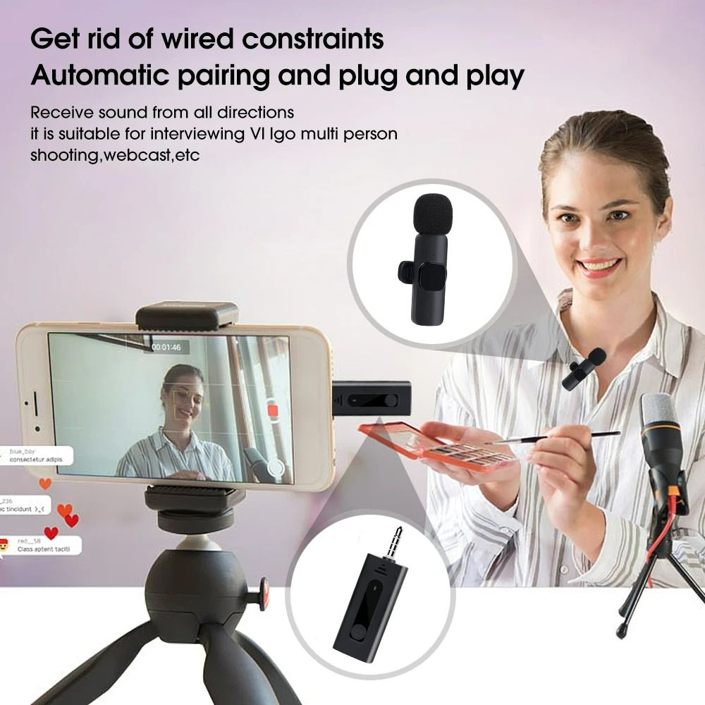 Wireless 3.5mm Wireless Lavalier Lapel Microphone Portable Audio Video Recording Omnidirectional Condenser Mic for Camera Speaker Smartphone Recording Mic for Youtube Tiktok
