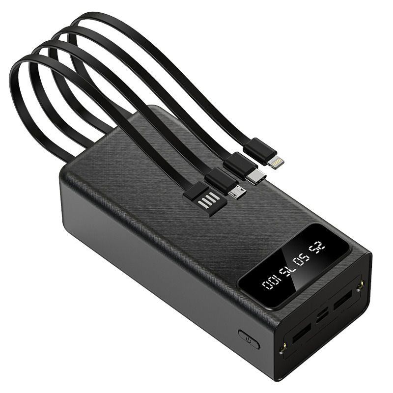 30000mAh Built in 4 Cables Power Banks with Flashlight TypeC Micro USB Portable Powerbank 4-wire Fast Charge Dual Output Ports Mobile Power Supply