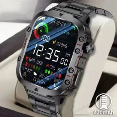 New Steel Strip Flagship Smartwatch H19 Rugged Outdoor Military Smart Watch GPS Men Flashlight Wireless Call Waterproof Sport Tracker 100+ Sports Modes HD Bluetooth Call Smart Watch