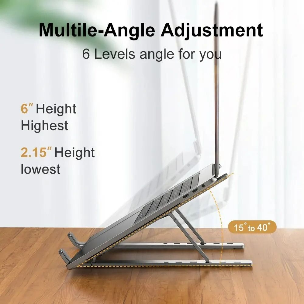 18 Inches Aluminium Alloy Foldable Laptop Stand Laptop Holder Riser Portable Adjustable Aluminum Notebook Stand Computer Stand 7 Angles for MacBook Tablets