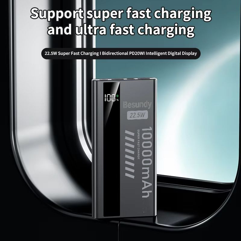 10000mAh Super Fast Charge Power Bank Portable LED Digital Display Powerbank Type-C Dual USB Output Compatible with iPhone&Android