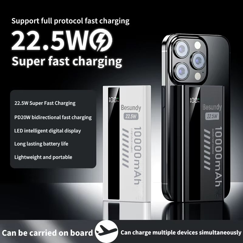 10000mAh Super Fast Charge Power Bank Portable LED Digital Display Powerbank Type-C Dual USB Output Compatible with iPhone&Android