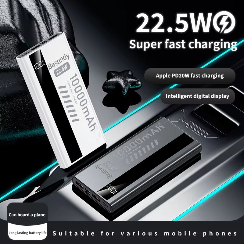 10000mAh Super Fast Charge Power Bank Portable LED Digital Display Powerbank Type-C Dual USB Output Compatible with iPhone&Android
