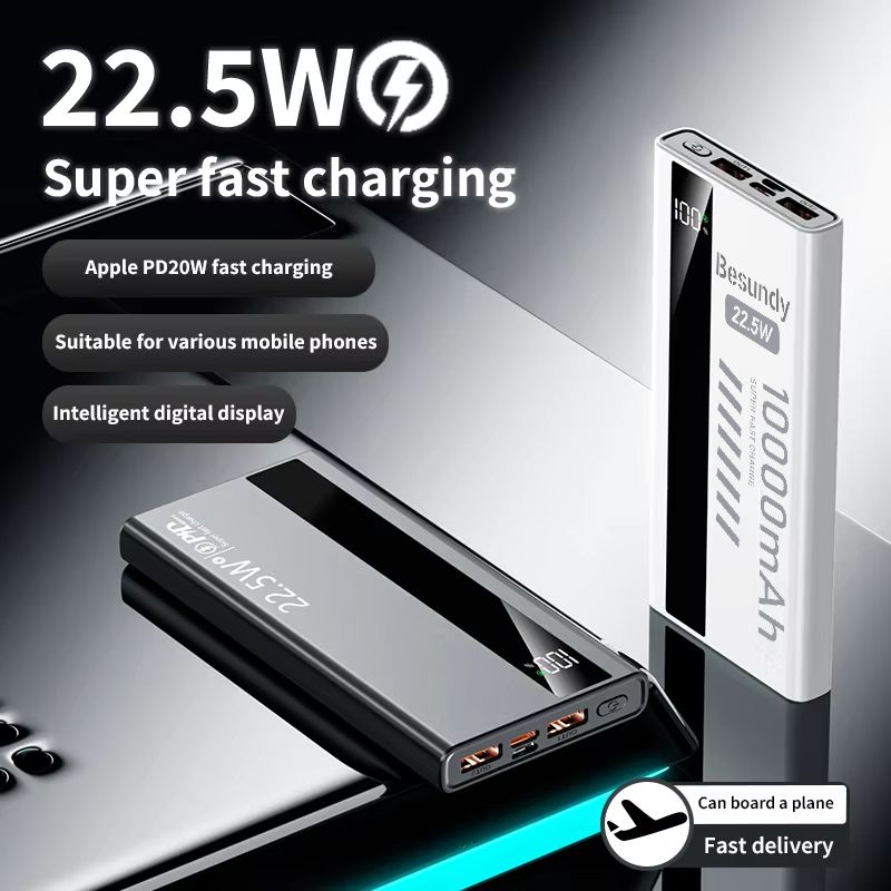 10000mAh Super Fast Charge Power Bank Portable LED Digital Display Powerbank Type-C Dual USB Output Compatible with iPhone&Android