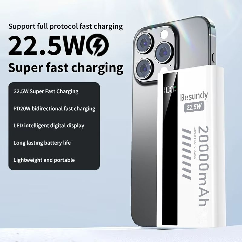 Super Fast Charge 20000mAh 22.5W Power Bank Portable LED Digital Display Powerbank Type-C Dual USB Output Compatible with iPhone&Android