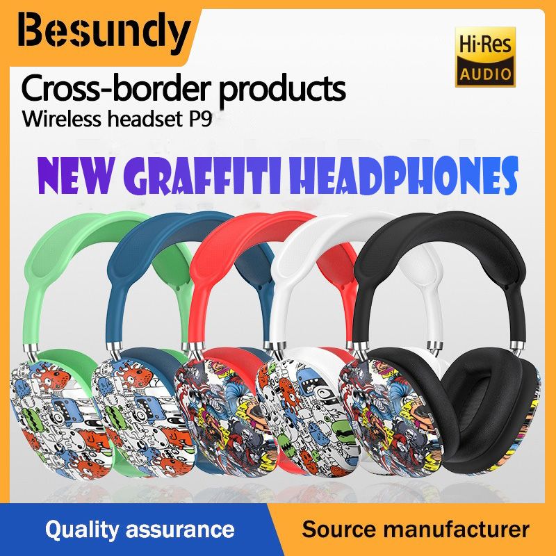 New P9 Graffiti Wireless Bluetooth Headphones BT5.3 Noise Reduction Extremely Sports Gaming Headset