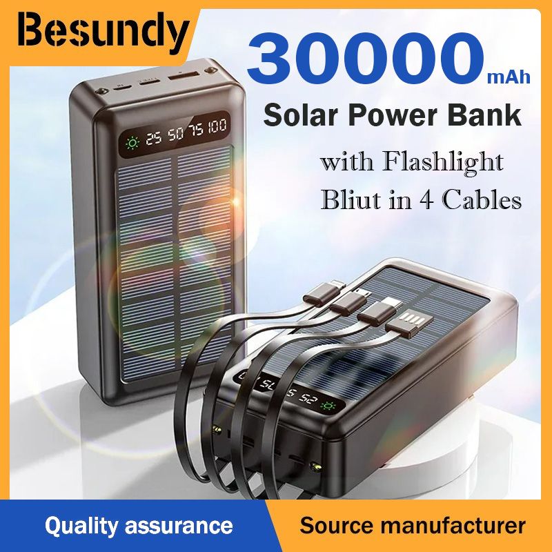 Outdoor Solar Power Bank 20000mAh/30000mAh Portable Fast Charger Power Banks with Compass Torch Powerbank LED Lighting Dual USB Outputs For Camping Travel