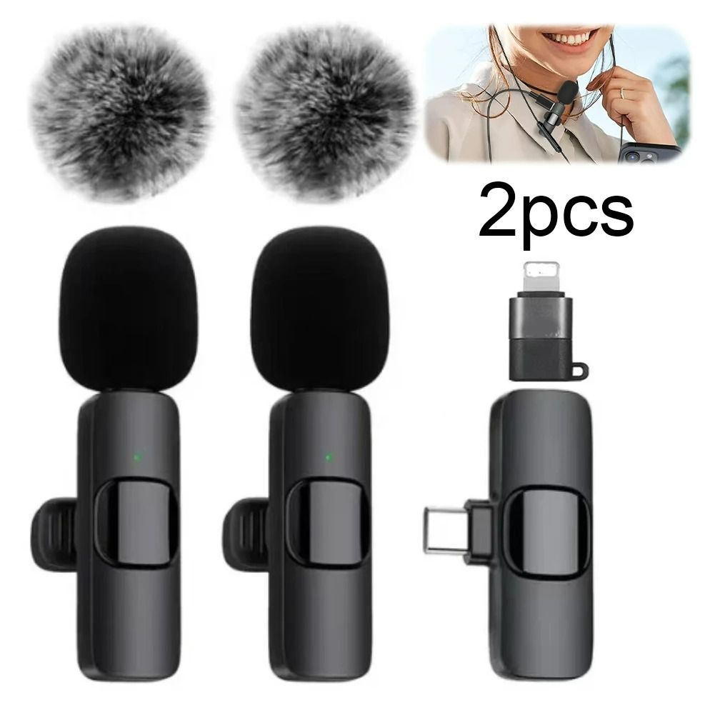 New Noise Cancelling Type-C Wireless Bluetooth Lavalier Microphones Portable Audio Video Recording Mini Mic for Phone Live Broadcast Gaming Phone Mic Black Type-C TIKTOK Youtube Facebook