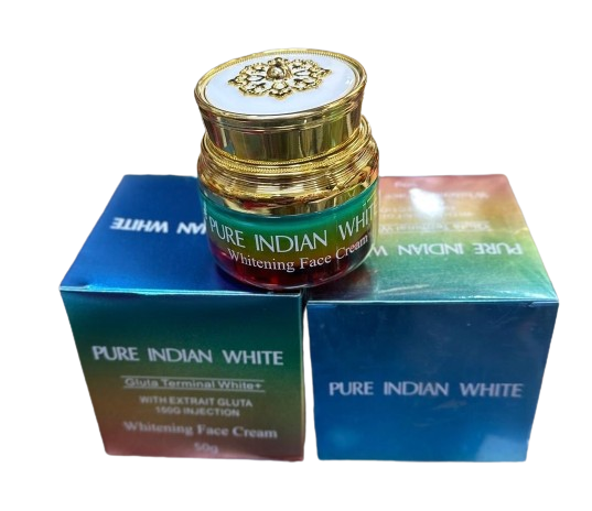 Pure Indian White Whitening Face Cream Lightens Skin Tone, Reduces Dark Spots, Hydrates, Anti-aging, Soothes Irritation, Improves Elasticity.