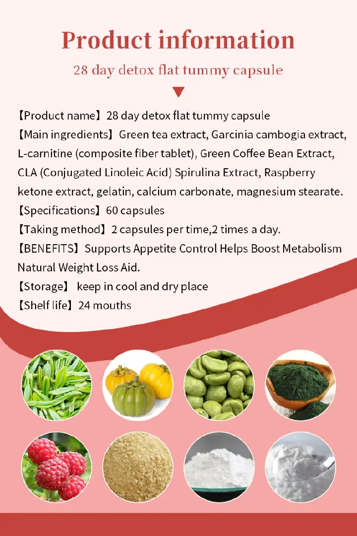28 Days Detox Flat Tummy Capsules Supports Detoxification, Burns Belly Fat, Aids Weight Loss, Boosts Energy, Natural Herbal Ingredients