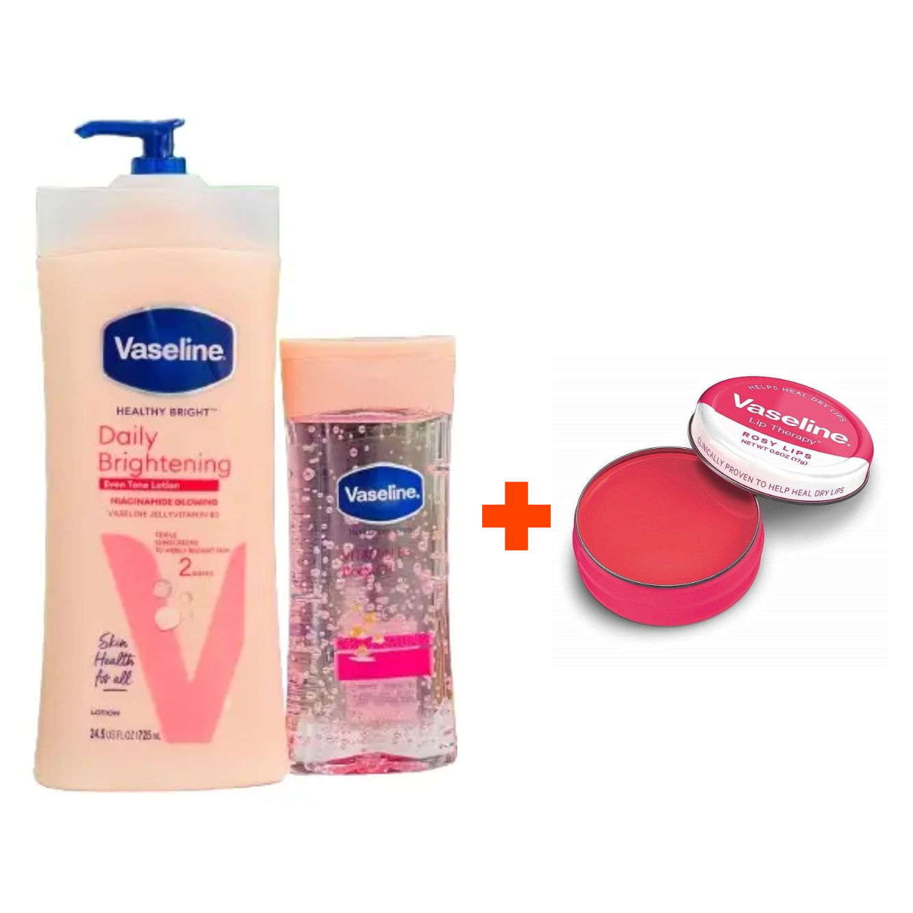 Free Gift!! Vaseline Daily Brightening Even Tone Lotion with Niacinamide and Vaseline Vitamin B3 Body Oil 200ml, Vaseline Lip Threrapy Even Skin Tone, Brightens, Deeply Hydrates, Repairs Barrier