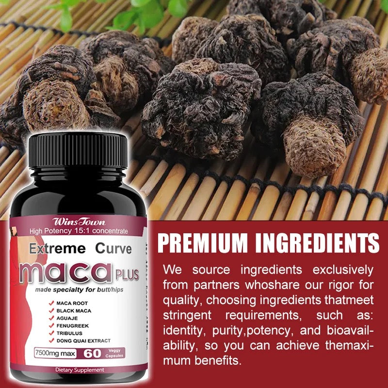 Extreme Curve Maca Plus Capsules (7500mg) Dietary Supplement for Natural Butt Enhancement