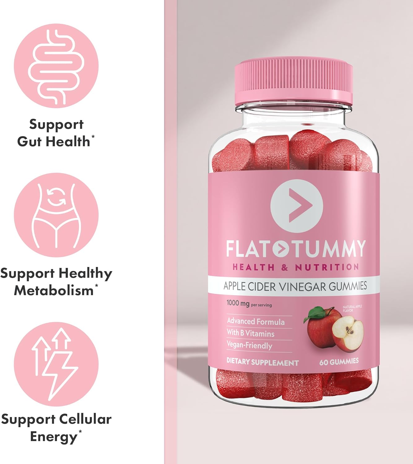 Flat Tummy Apple Cider Vinegar Gummies For Men And Women Support Belly Fat Reduction, Improve Digestion, Reduce Bloating, Enhance Core Slimming And Promote A Healthier, Flatter Stomach Naturally