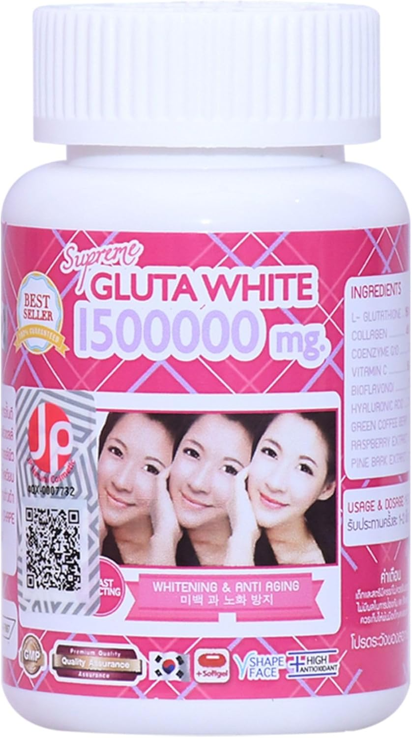 Supreme Gluta White 1,500,000mg Glutathione Skin Lightening Softgels For Whitening, Pigmentation Removal, And Radiant Even-Toned Complexion
