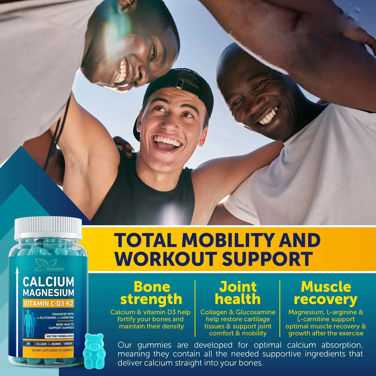 Calcium Magnesium Zinc with Vitamin D3 Gummies For Bone Strength, Muscle & Nerve Support, Energy, Immunity Boost & Metabolism Health Strengthen Bones, Boost Immunity, And Support Energy