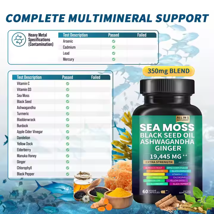 Seamoss Complex 16-In-1 Capsules 19,445mg Extra Strength Premium Superfood Blend That Boosts Immunity Enhances Energy And Supports Full-Body Wellness