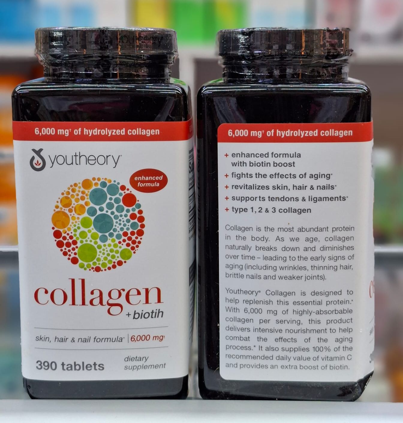 Youtheory Collagen + Biotin Skin Hair & Nail Formula 6000mg 390 Tablets High-Dose 6000mg Collagen That Rebuilds Skin Firmness Strengthens Hair Restores Nail Health And Supports Joints