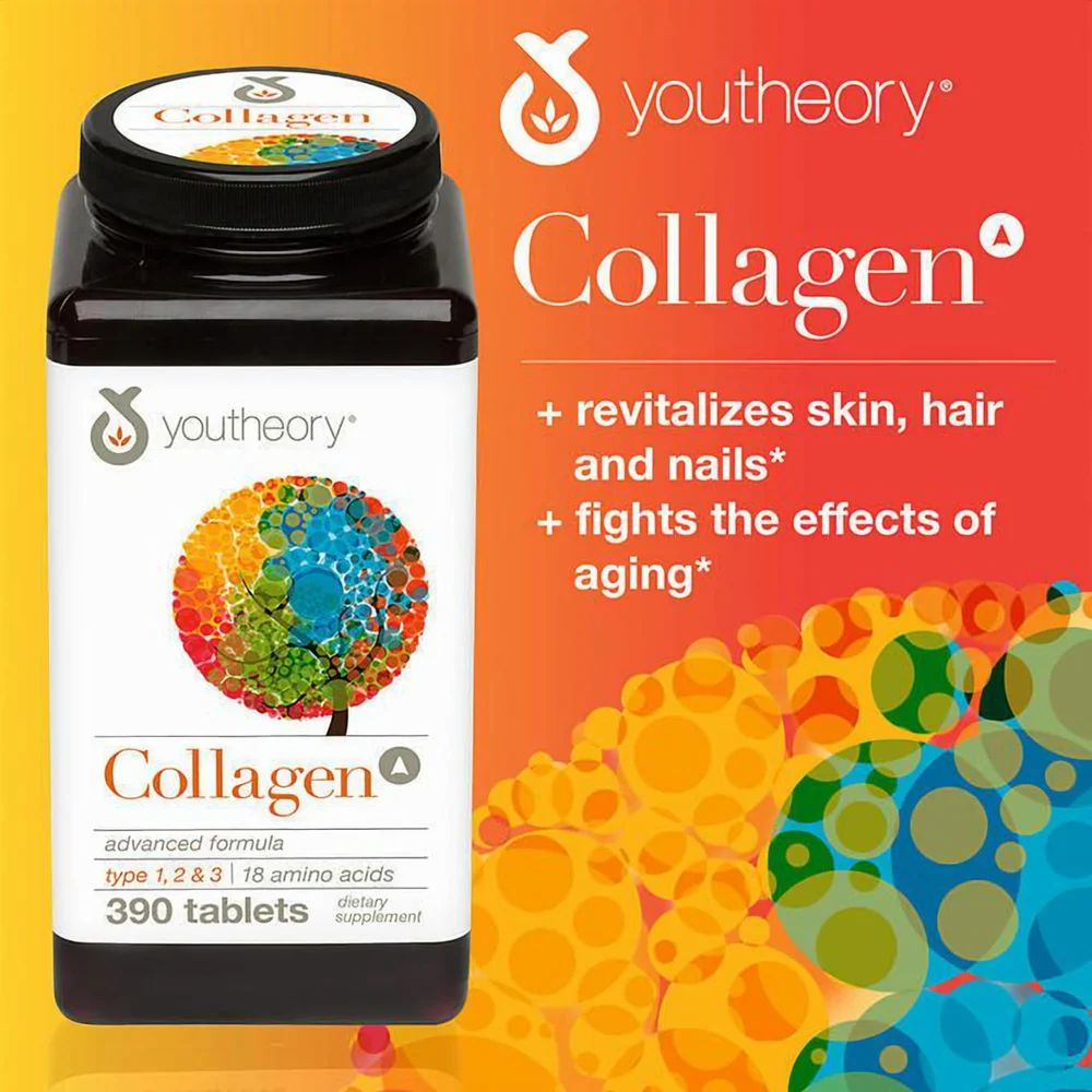 Youtheory Collagen + Biotin Skin Hair & Nail Formula 6000mg 390 Tablets High-Dose 6000mg Collagen That Rebuilds Skin Firmness Strengthens Hair Restores Nail Health And Supports Joints
