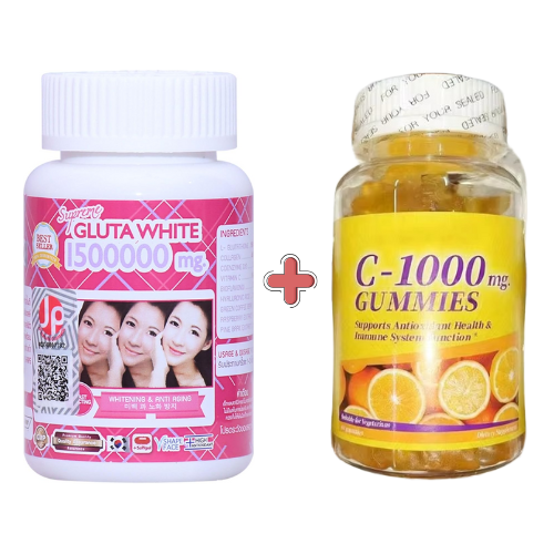 Supreme Gluta White 1,500,000mg Glutathione Skin Lightening Softgels + Acorbic C-1000mg Vitamin C 60 Gummies Advanced Skin Lightening Duo With Glutathione And Vitamin C For Radiant, Even-Toned Skin