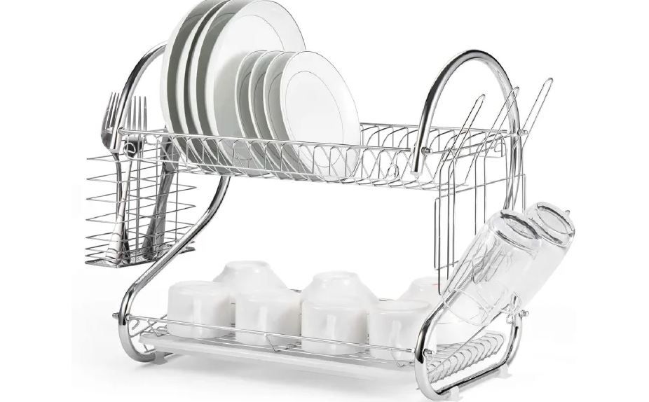 Nunix 2 Tier Stainless Steel  Dish Rack  16Inch 2 Layers Utensil Dish Drainer Kitchen Storage Organizer