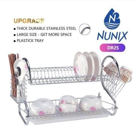 Nunix 2 Tier Stainless Steel  Dish Rack  16Inch 2 Layers Utensil Dish Drainer Kitchen Storage Organizer