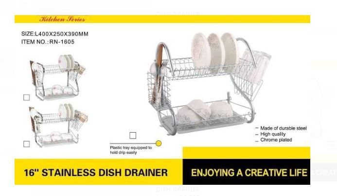Nunix 2 Tier Stainless Steel  Dish Rack  16Inch 2 Layers Utensil Dish Drainer Kitchen Storage Organizer