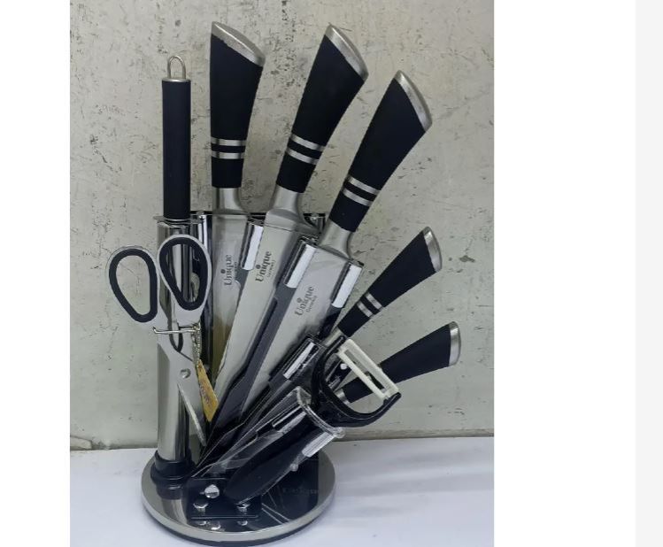 New Arrival UNIQUE Classy 9PCS Stainless Steel Kitchen Knife Set With Stand and Kitchen Scissors