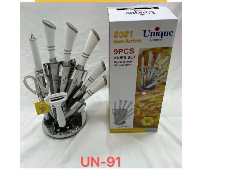 New Arrival UNIQUE Classy 9PCS Stainless Steel Kitchen Knife Set With Stand and Kitchen Scissors