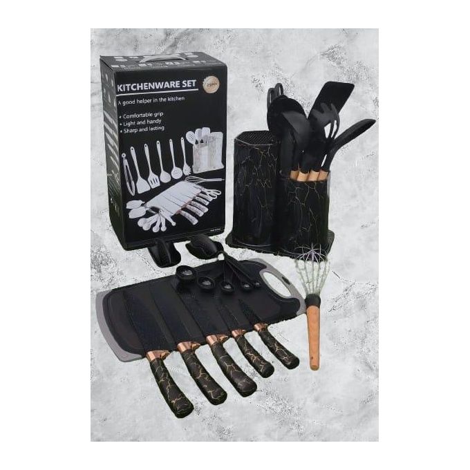 25PCS Silicone Kitchen Utensil Set (Serving or Cooking Spoons, Knife, Scissors, Chopping Board, Whisk, measuring spoons and Pot holders) Kitchenware Set
