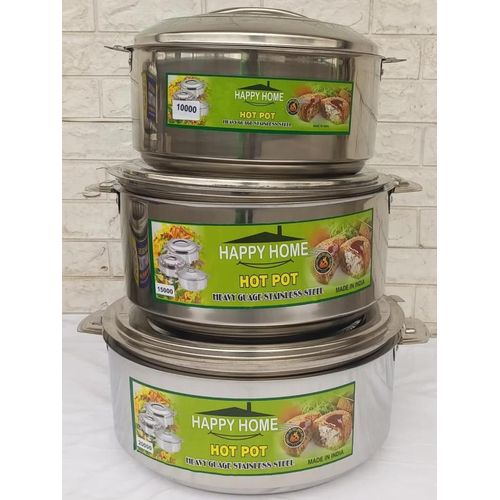 3pcs of Happy Home Etra Big sizes Hotpots Food Warmer Hot Pot, Stainless Steel Serving Dishes Serveware Set 10lts, 15lts, 20lts