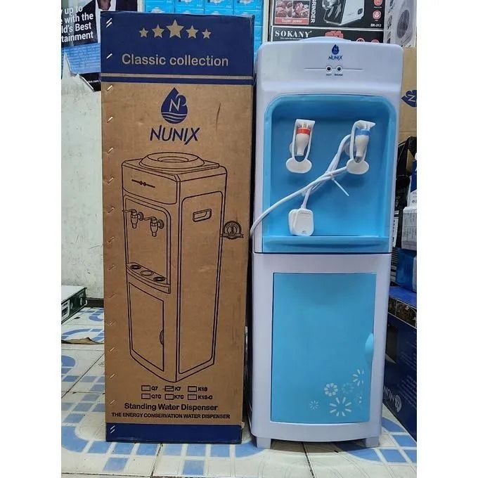Nunix Free standing Hot and Normal Water Dispenser Stand Alone 2 taps Dispenser 7K White & Blue