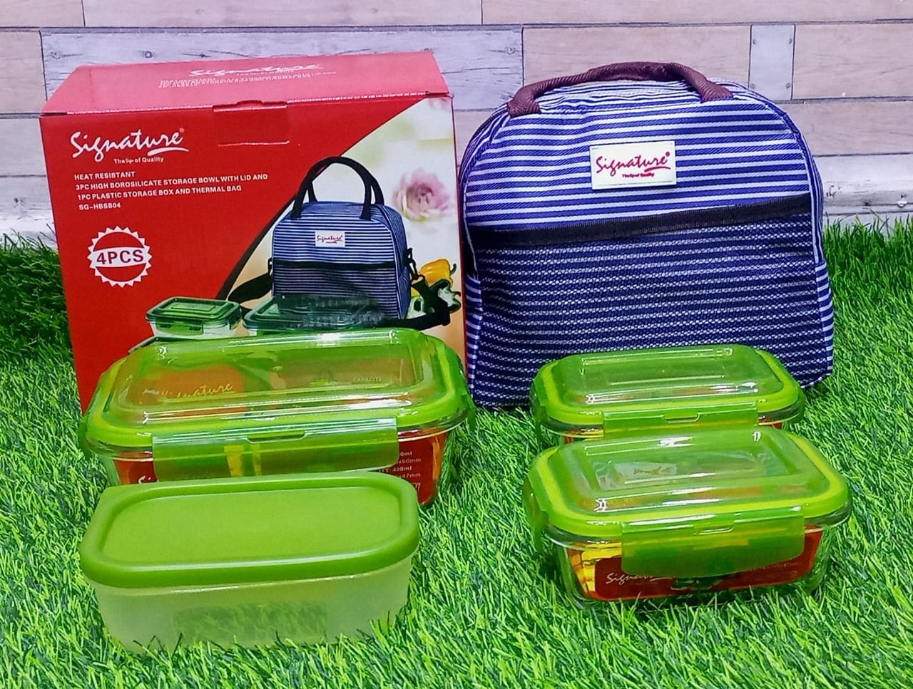 Signature 4pcs lunch box with thermo bag Storage Plastic Bowls Back to School Food Carrier or Container