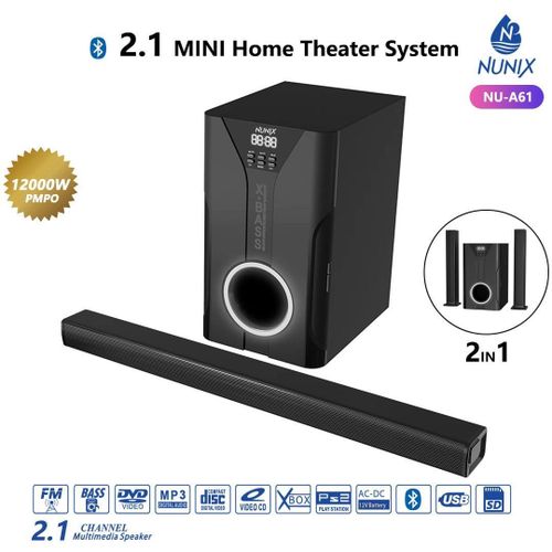 Nunix 2.1CH Sound Bar Mini Home Theater System Multimedia Sound Speaker System Subwoofer NU-A61
