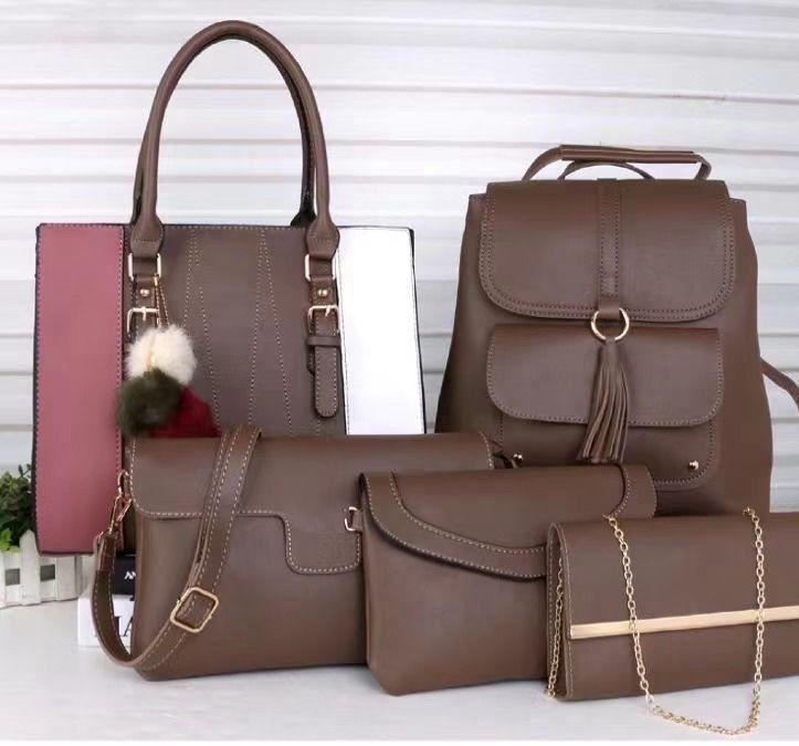 5in1 Classic Trendy Ladies Handbag Women Shoulder Bag Strap Adjustable Fashion Bag Zipper Closure Girls Crossbody Bag with Purse or Wallet and Sling Bag