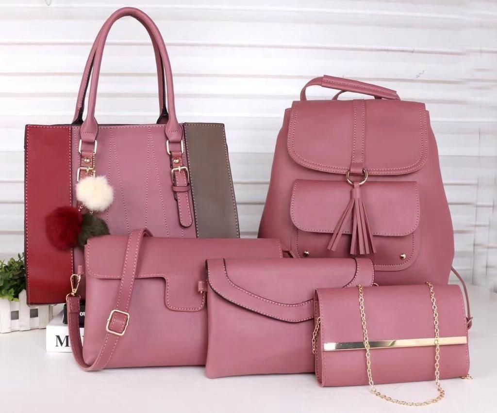5in1 Classic Trendy Ladies Handbag Women Shoulder Bag Strap Adjustable Fashion Bag Zipper Closure Girls Crossbody Bag with Purse or Wallet and Sling Bag